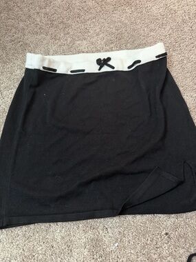 Black Knit Mini Skirt with White Contrast Waistband